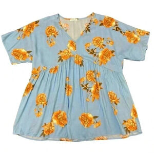 Chicsoul Floral Top Size 1X Blue Orange Beach Lightweight Resort Summer Cruise